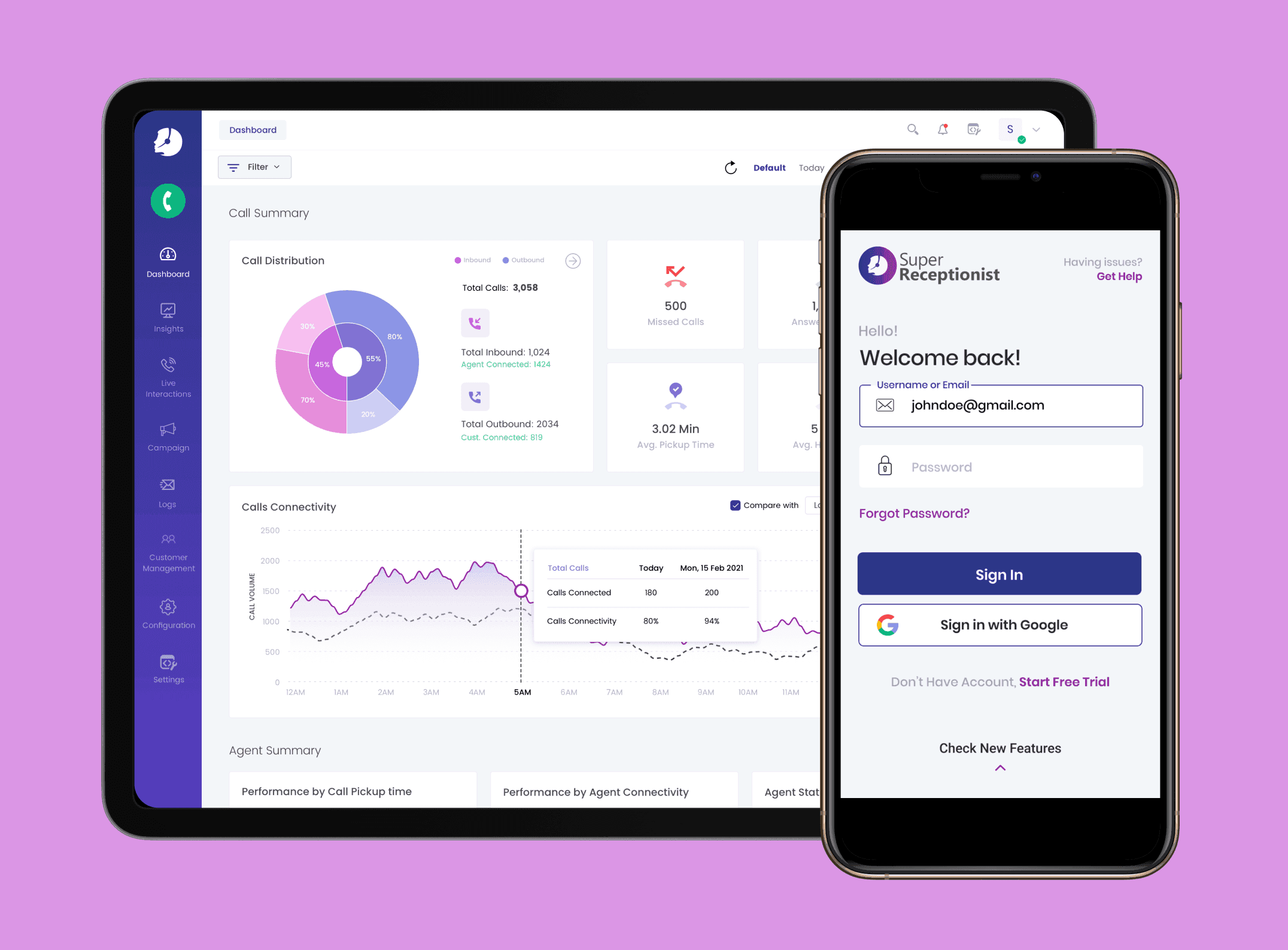 Knowlarity Super Receptionist dashboard redesign