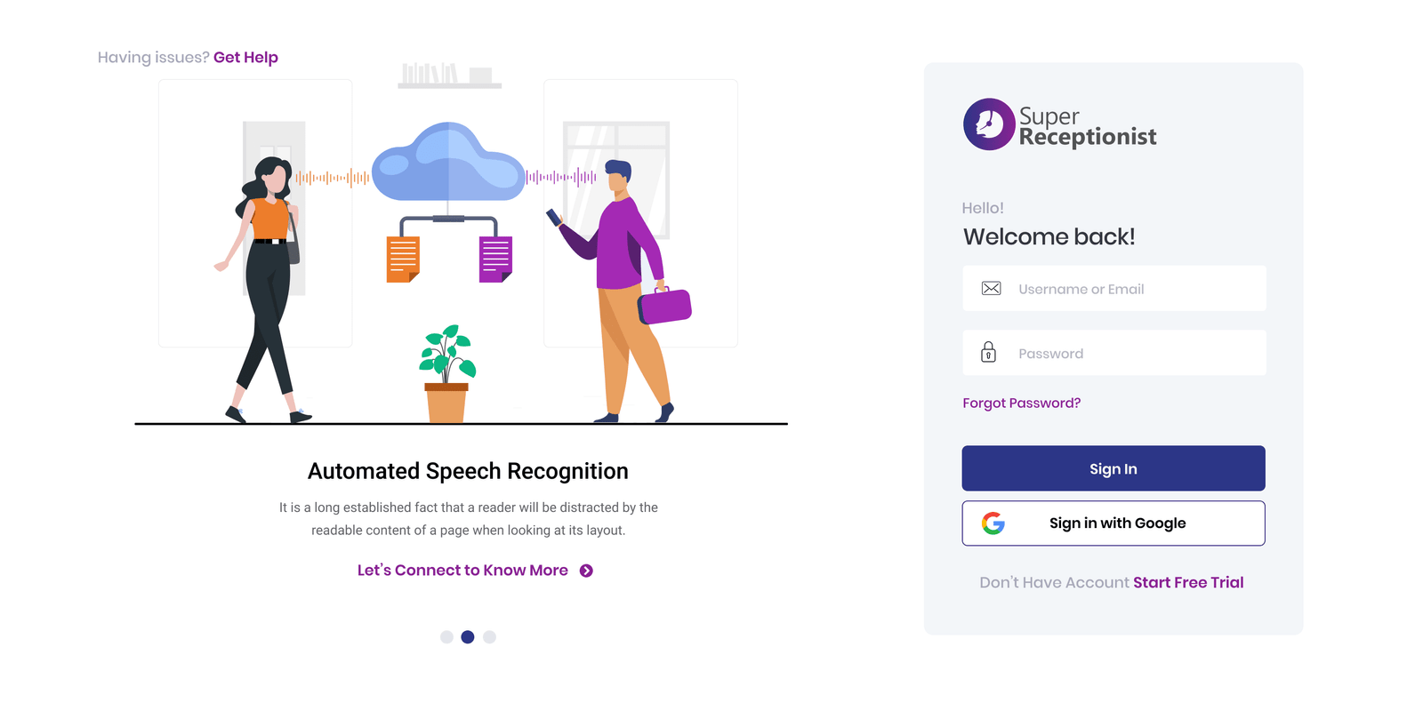 Knowlarity Super receptionist Login design