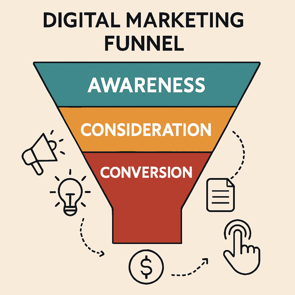 Why Smart Brands Are Shifting to Full-Funnel Digital Marketing (And How You Can Too) 1 Digital marketing funnel stages for awareness, consideration, and conversion